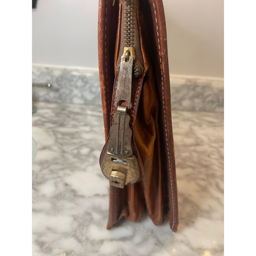 Vintage Hand Tooled Leather Briefcase Aztec Calendar Eagle Design Brown Bag - Picture 7 of 15